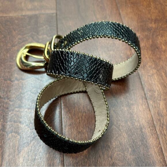 Simons Black Snakeskin Pattern, Gold Glitter Leather Belt, Gold Buckle Size XS/S main image 10